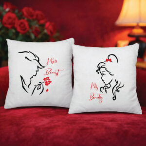Set două perne personalizate pentru cupluri - Beauty and Beast
