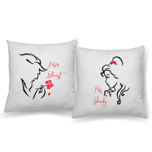 Set două perne personalizate pentru cupluri - Beauty and Beast
