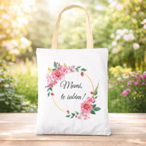 Sacoșă Canvas Personalizată cu text - Mami te iubim