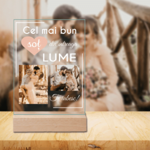 Plachetă Acrilică Personalizată cu două poze și mesaj - Cel mai bun soț