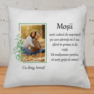 Pernă Personalizată cu o poză și mesaj pentru Moși
