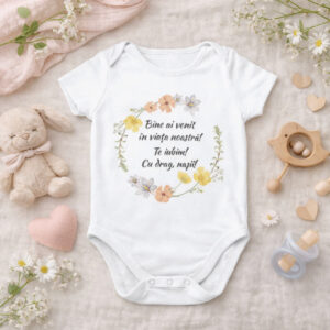 Body Personalizat cu mesaj - ramă florală