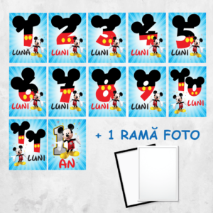 Set 12 Carduri Lunare Baby Personalizate + Ramă Foto - Mickey