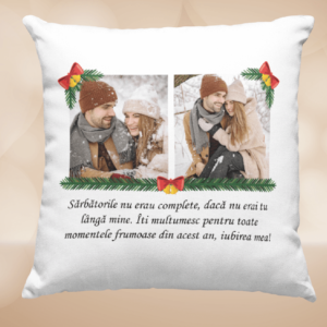 Pernă Personalizată cu 2 poze și mesaj - XMAS