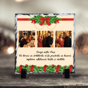 Piatră Ardezie Pătrată Personalizată cu 3 poze și mesaj - XMAS