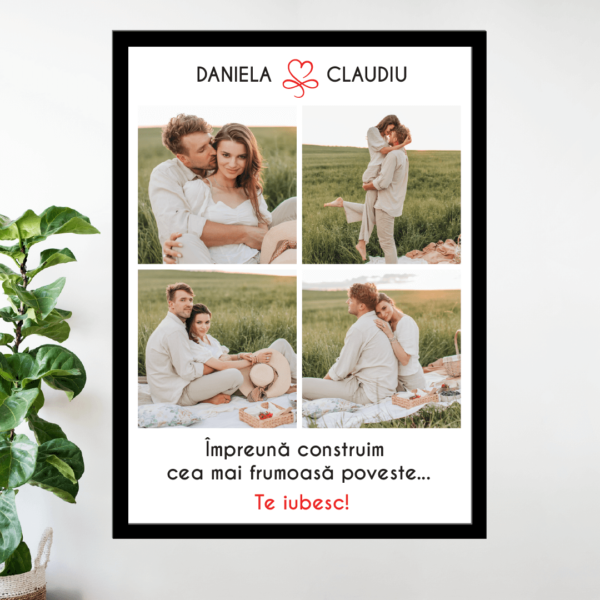tablou-personalizat-4-poze-nume-mesaj-rama-neagra-V2