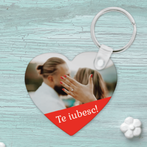 Breloc MDF Inimă personalizat cu o poză și text