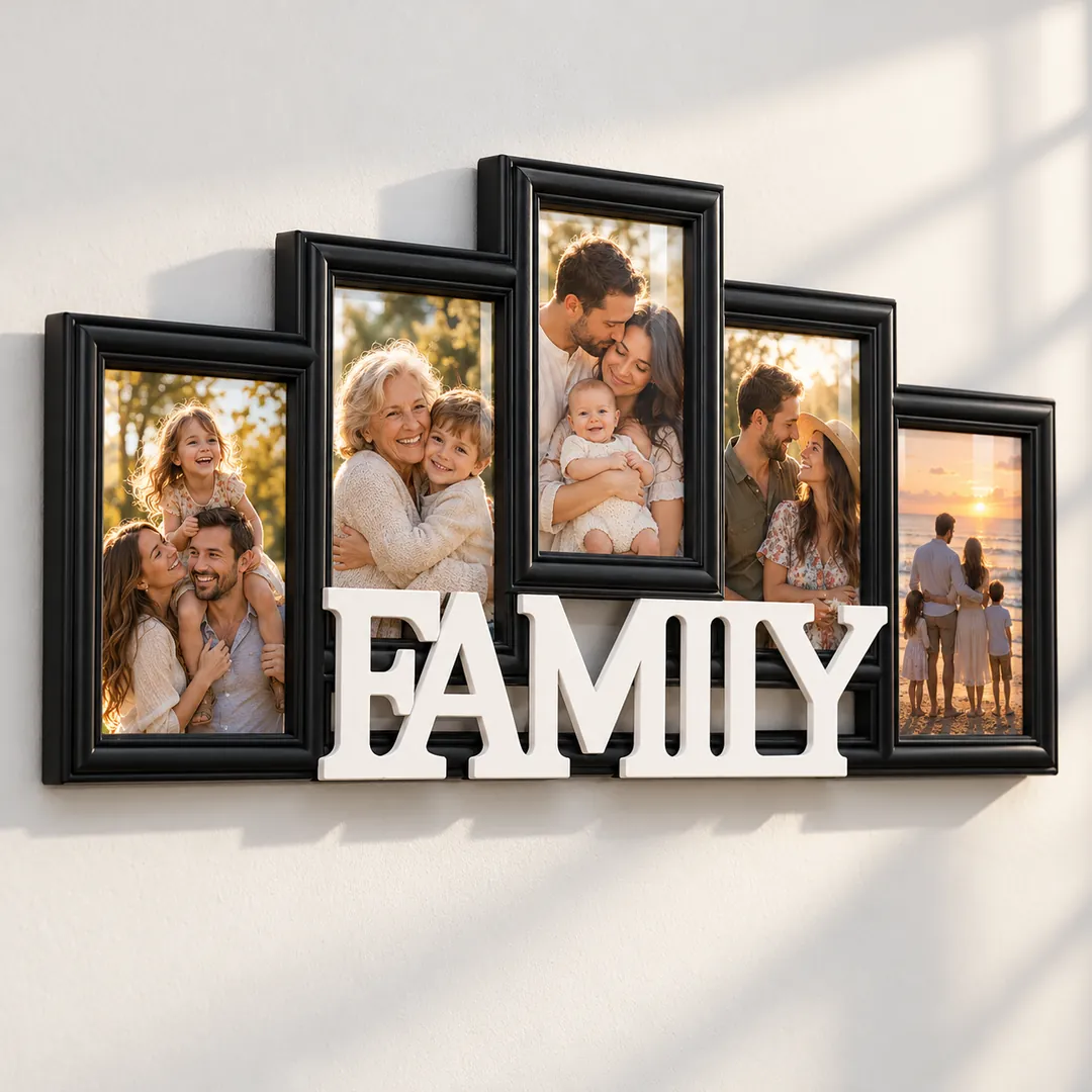 Ramă foto FAMILY cu 5 poze, detaliu din unghi