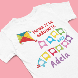 Tricou pentru copii personalizat cu nume și text - Prima zi de grădiniță
