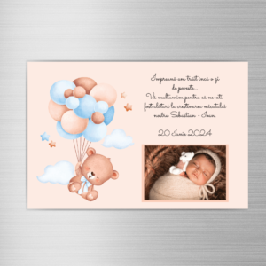 Set 10 Mărturii Magnetice Botez Personalizate Teddy Bear