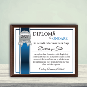 Plachetă Lemn Personalizată cu mesaj - Diplomă pentru Nași