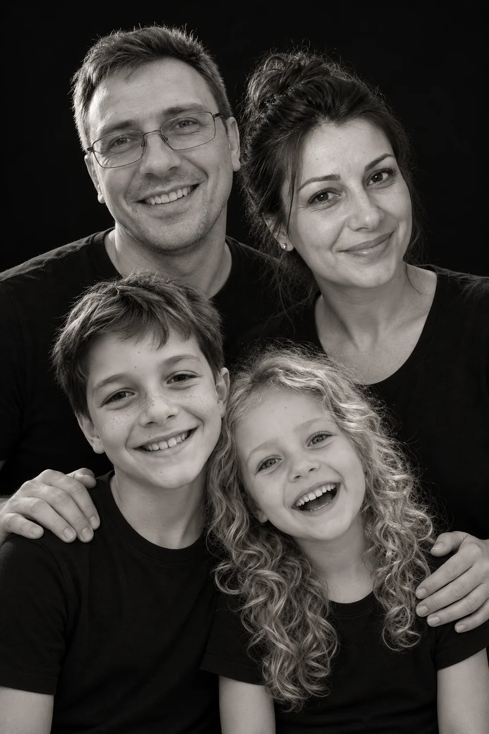 Portretul de familie stil studio făcut din cele patru poze