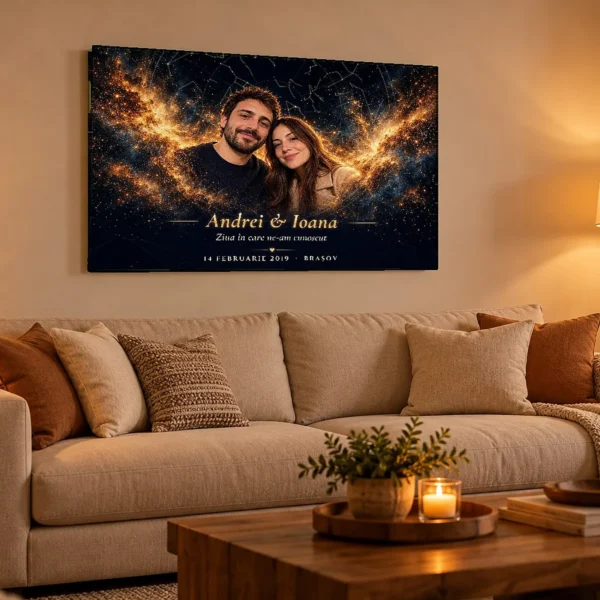 Tablou canvas Hartă stelară cu un cuplu, pe peretele din living Tablou canvas Hartă stelară cu un cuplu, pe peretele din living