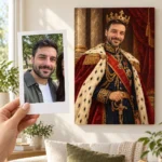 Regele în uniformă: poza ca polaroid, în mână, și tabloul lor (portret regal) pe perete