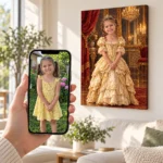 Mica prințesă: poza pe telefon și tabloul lor (portret regal) pe perete